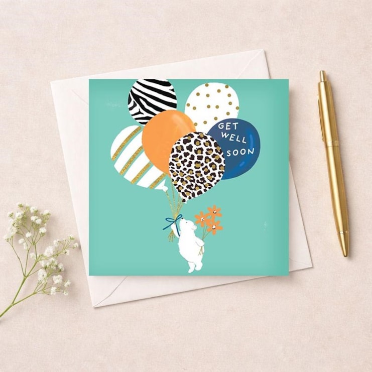 Get Well Soon Card - Bear With Balloons