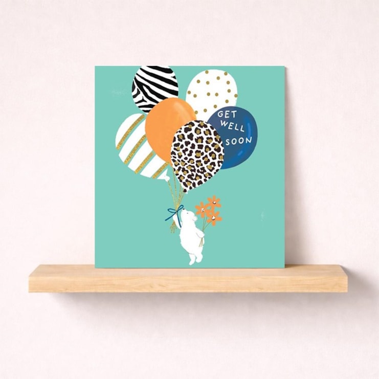 Get Well Soon Card - Bear With Balloons