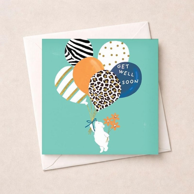 Get Well Soon Card - Bear With Balloons
