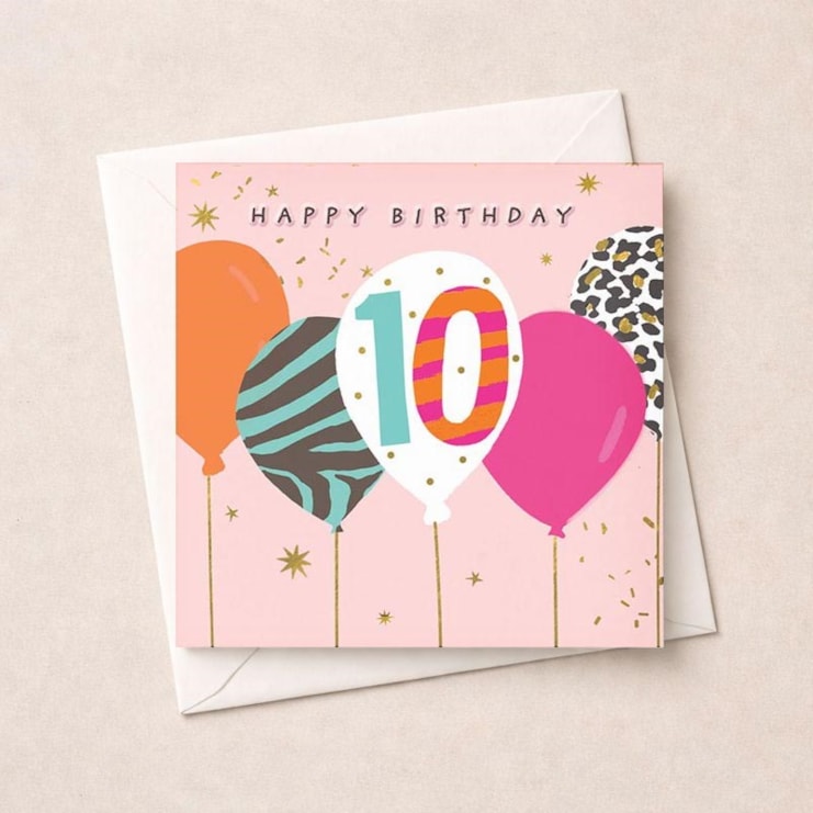 Age 10 Birthday Card - Birthday Balloons