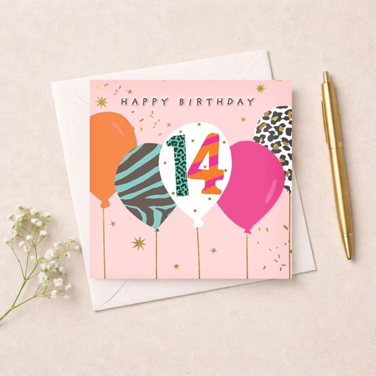 Age 14 Birthday Card - Birthday Balloons