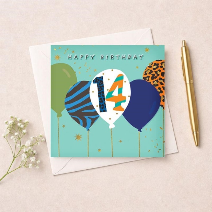 Age 14 Birthday Card - Birthday Balloons Age 14 Birthday Card - Birthday Balloons