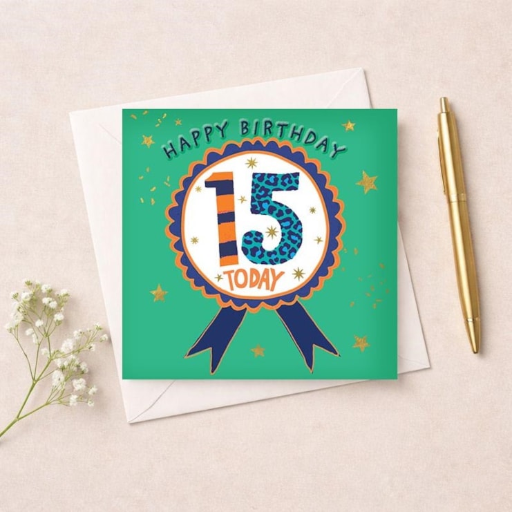 Age 15 Birthday Card - Birthday Rosette
