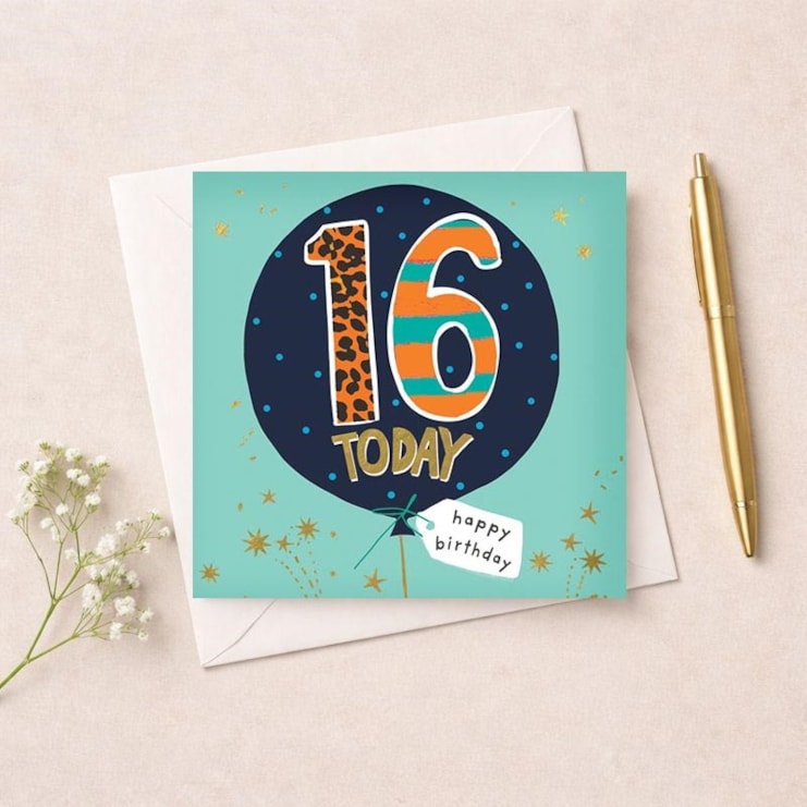 Age 16 Birthday Card - 16 Today Balloon Age 16 Birthday Card - 16 Today Balloon