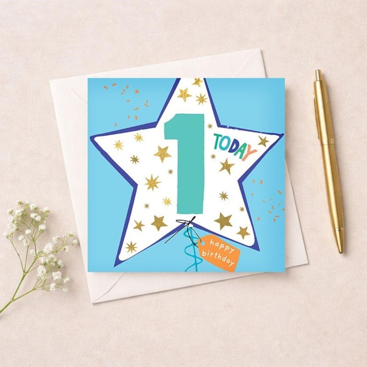 Age 1 Birthday Card - Blue Star Balloon