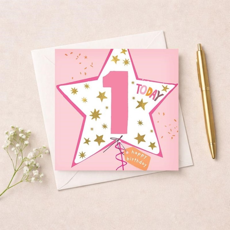 Age 1 Birthday Card - Pink Star Balloon
