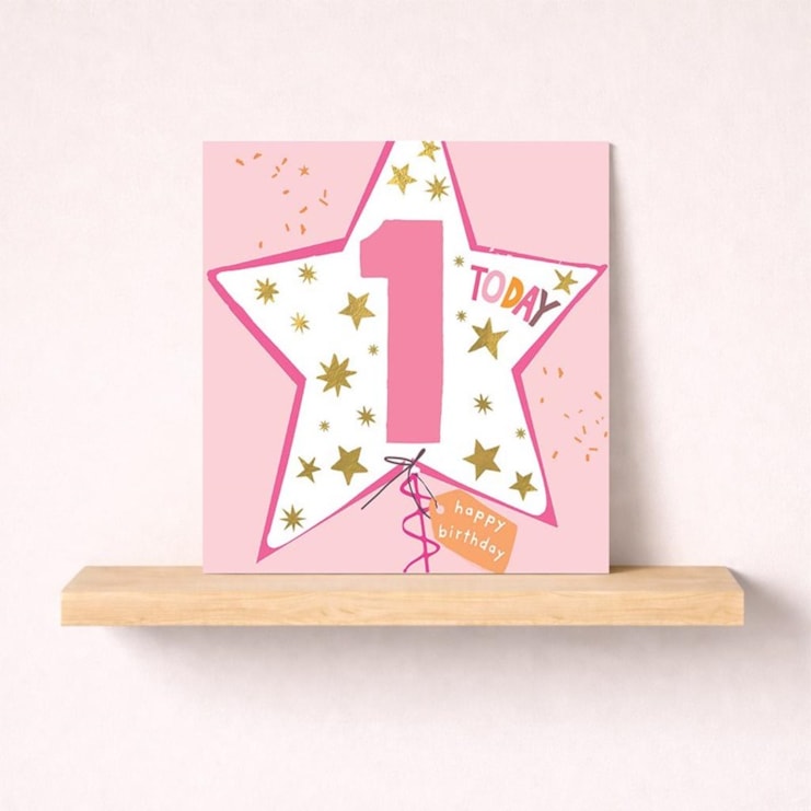 Age 1 Birthday Card - Pink Star Balloon Age 1 Birthday Card - Pink Star Balloon