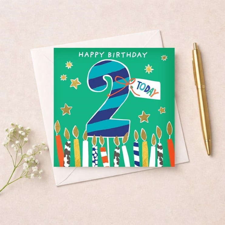 Age 2 Birthday Card - Blue 2 & Birthday Candles Age 2 Birthday Card - Blue 2 & Birthday Candles