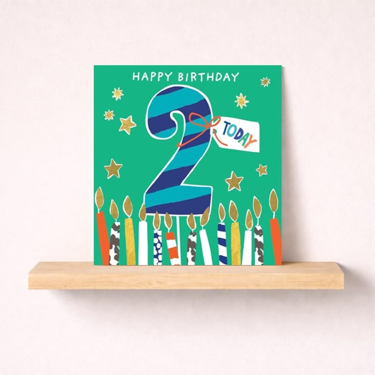 Age 2 Birthday Card - Blue 2 & Birthday Candles