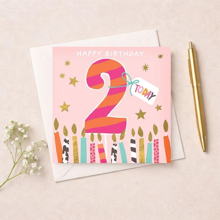 Age 2 Birthday Card - Pink 2 & Birthday Candles