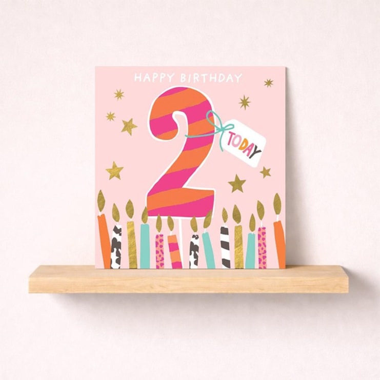 Age 2 Birthday Card - Pink 2 & Birthday Candles