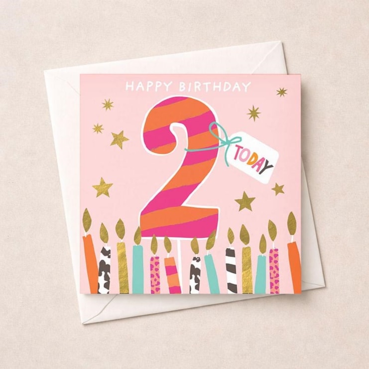 Age 2 Birthday Card - Pink 2 & Birthday Candles