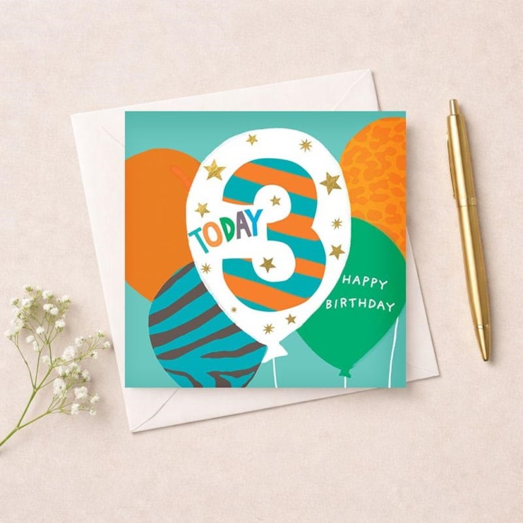 Age 3 Birthday Card - Teal 3 Today Balloons Age 3 Birthday Card - Teal 3 Today Balloons