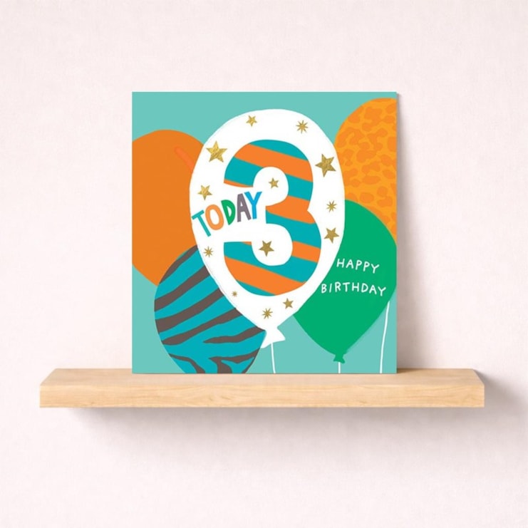 Age 3 Birthday Card - Teal 3 Today Balloons Age 3 Birthday Card - Teal 3 Today Balloons