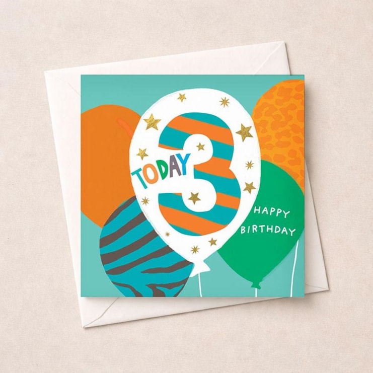 Age 3 Birthday Card - Teal 3 Today Balloons Age 3 Birthday Card - Teal 3 Today Balloons