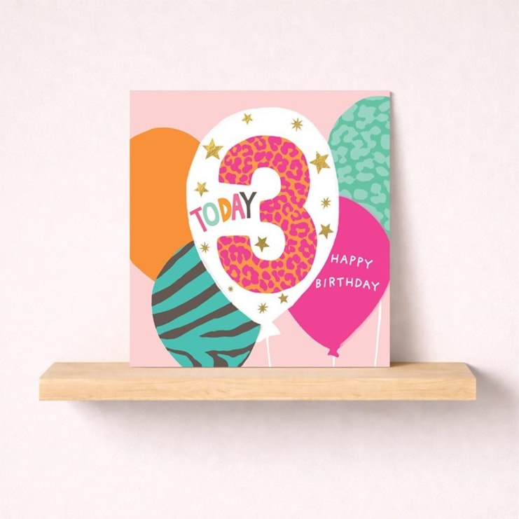 Age 3 Birthday Card - Pink 3 Today Balloons Age 3 Birthday Card - Pink 3 Today Balloons