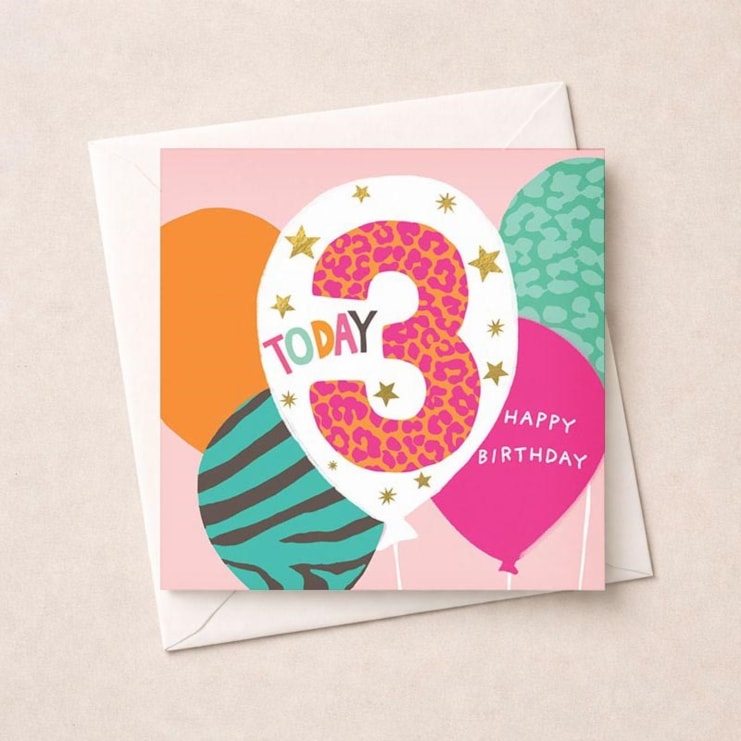Age 3 Birthday Card - Pink 3 Today Balloons Age 3 Birthday Card - Pink 3 Today Balloons