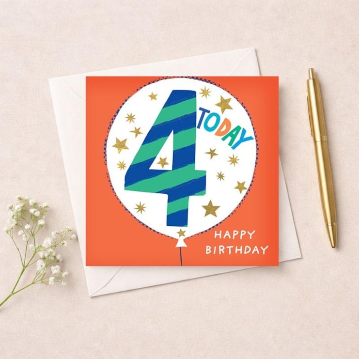 Age 4 Birthday Card - Orange 4 Today Balloon