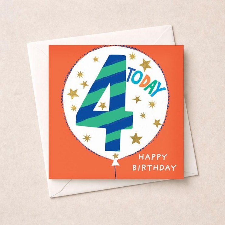 Age 4 Birthday Card - Orange 4 Today Balloon