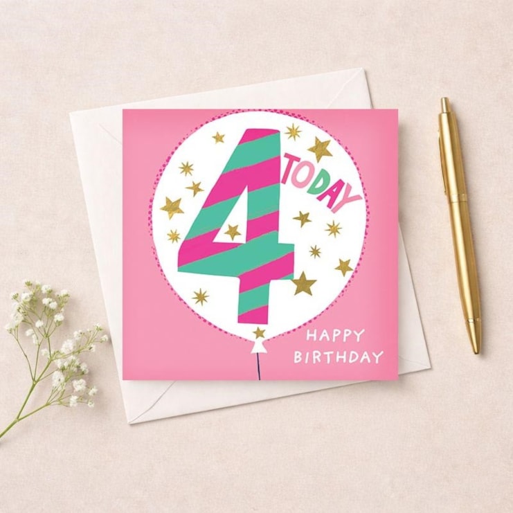 Age 4 Birthday Card - Pink 4 Today Balloon