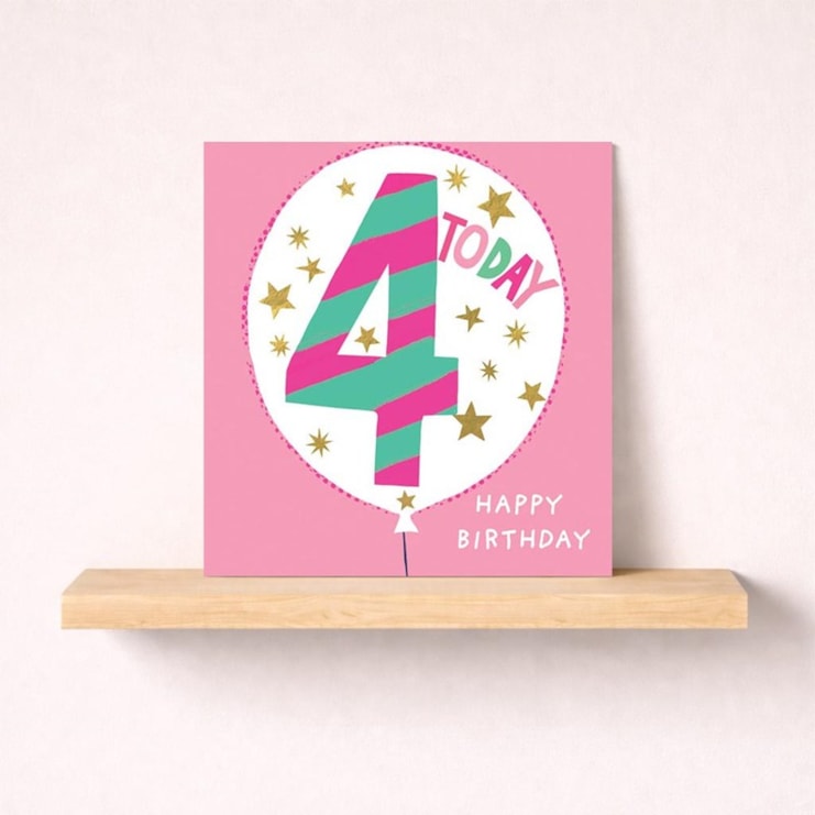 Age 4 Birthday Card - Pink 4 Today Balloon Age 4 Birthday Card - Pink 4 Today Balloon