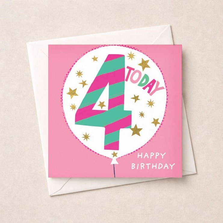 Age 4 Birthday Card - Pink 4 Today Balloon Age 4 Birthday Card - Pink 4 Today Balloon