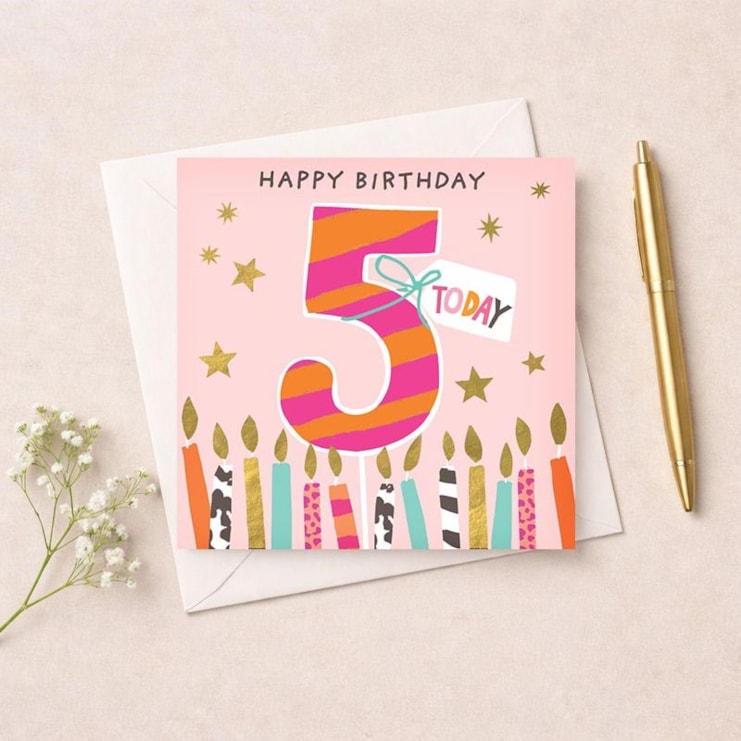 Age 5 Birthday Card - Pink Candles Age 5 Birthday Card - Pink Candles