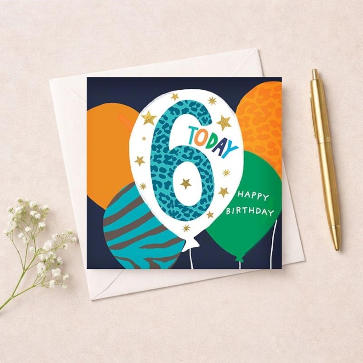 Age 6 Birthday Card - Blue 6 Today Balloons Age 6 Birthday Card - Blue 6 Today Balloons