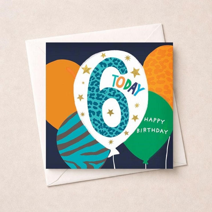 Age 6 Birthday Card - Blue 6 Today Balloons