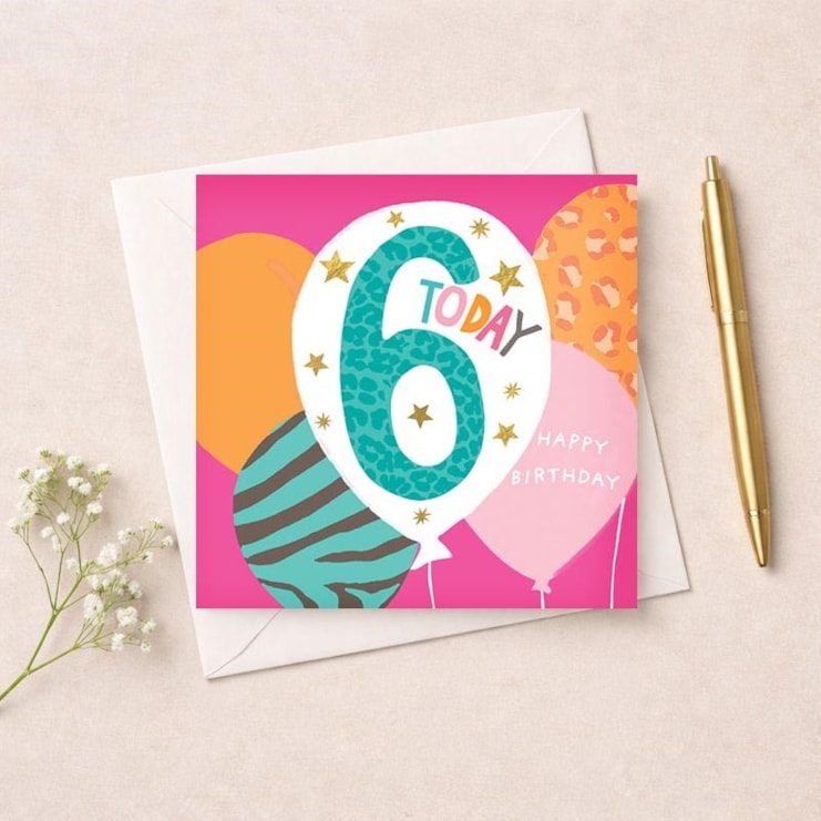 Age 6 Birthday Card - Pink 6 Today Balloons Age 6 Birthday Card - Pink 6 Today Balloons