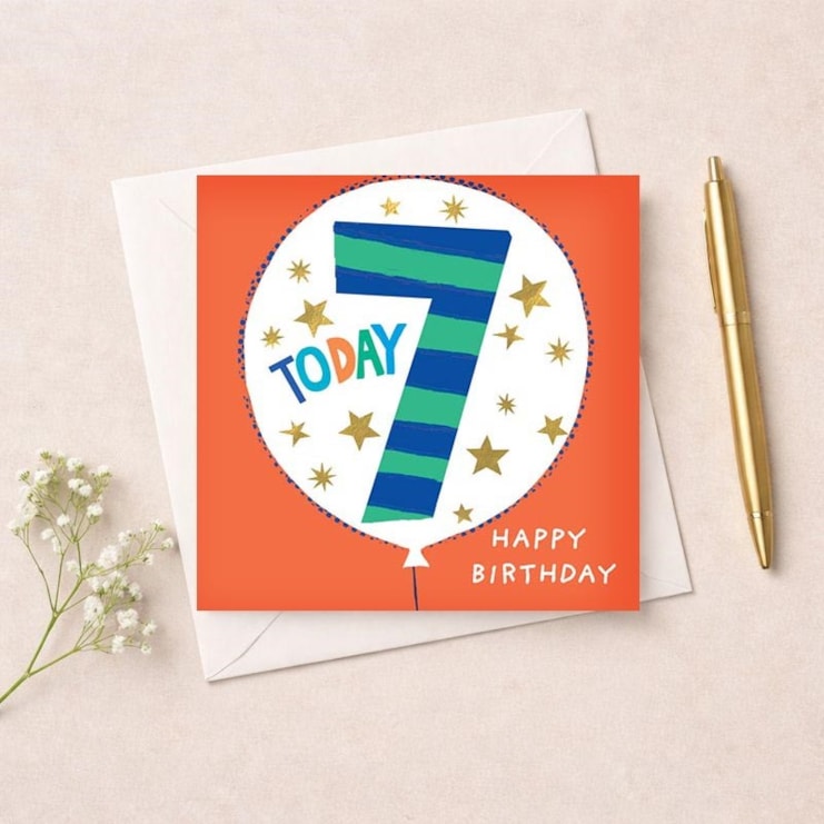 Age 7 Birthday Card - Orange 7 Today Balloon