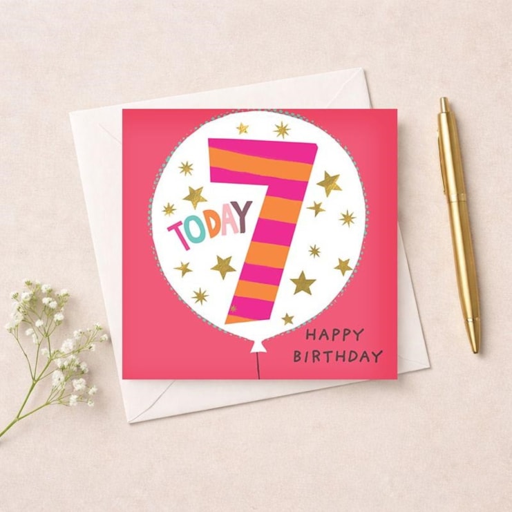 Age 7 Birthday Card - Pink 7 Today Balloon Age 7 Birthday Card - Pink 7 Today Balloon