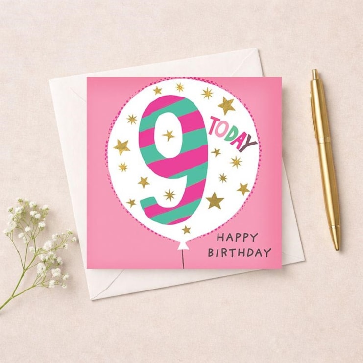 Age 9 Birthday Card - Pink Balloon