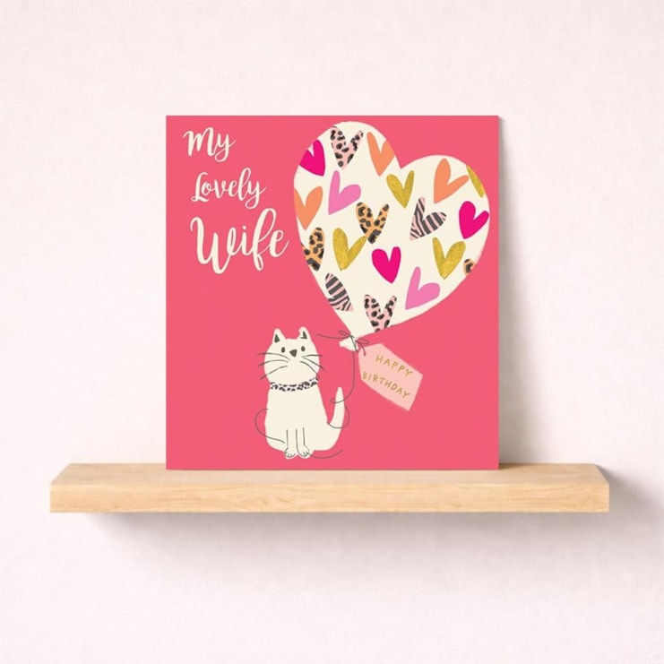 Wife Birthday Card - Cat and Balloon
