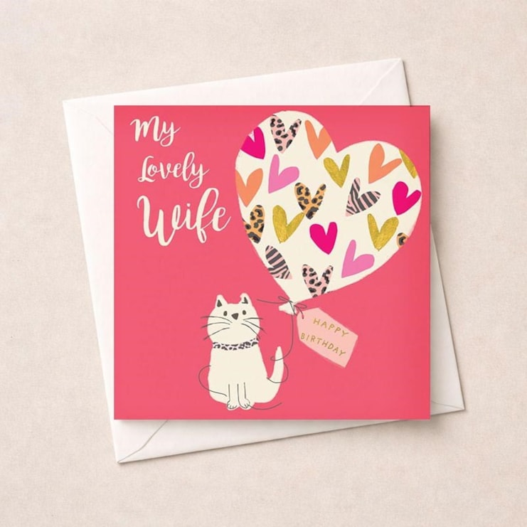 Wife Birthday Card - Cat and Balloon Wife Birthday Card - Cat and Balloon
