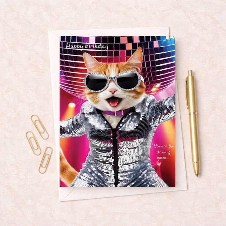 Birthday Card - Dancing Queen Cat