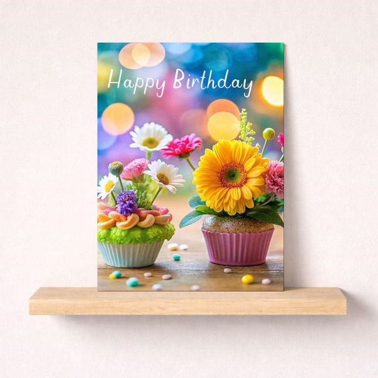Birthday Card - Floral Cupcakes Birthday Card - Floral Cupcakes
