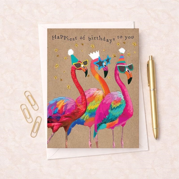 Birthday Card - Birthday Flamingos