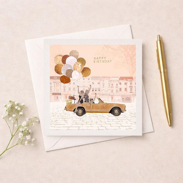 Birthday Card - Girls On Car Birthday Card - Girls On Car