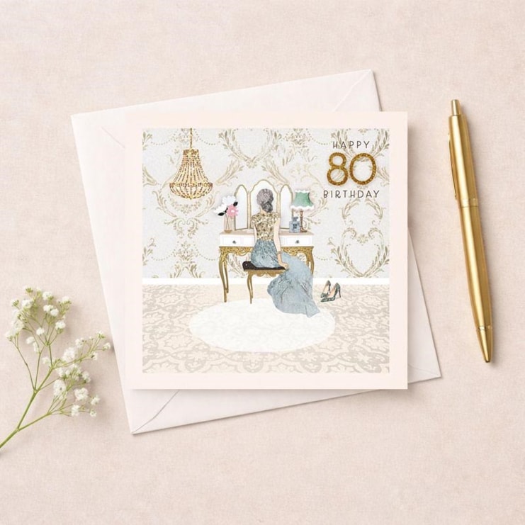 Age 80 Birthday Card - White Dressing Room