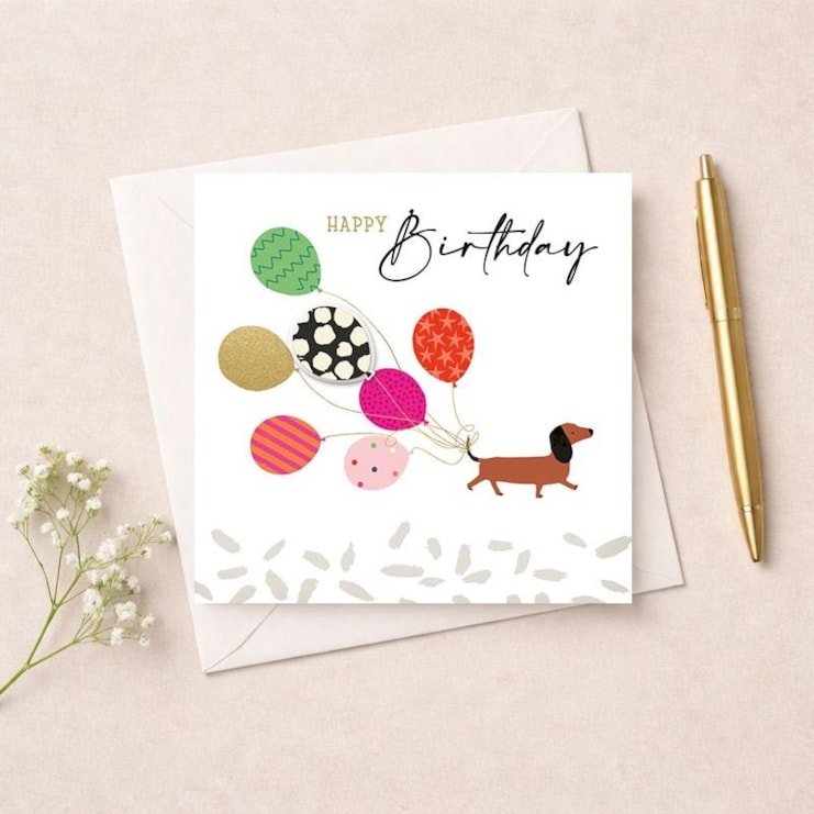 Birthday Card - Daschund With Balloons Birthday Card - Daschund With Balloons