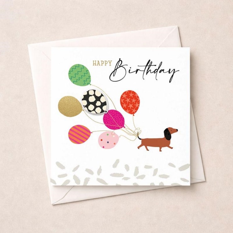 Birthday Card - Daschund With Balloons