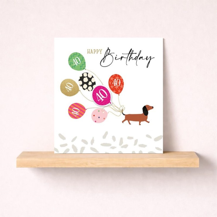 Age 40 Birthday Card - Daschund With Balloons Age 40 Birthday Card - Daschund With Balloons