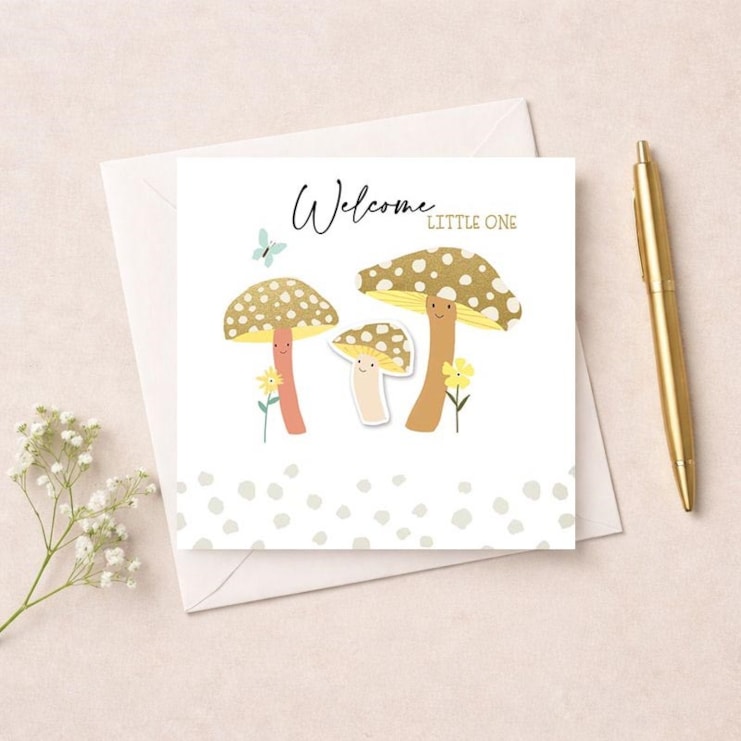 New Baby Card - Gold Mushrooms New Baby Card - Gold Mushrooms