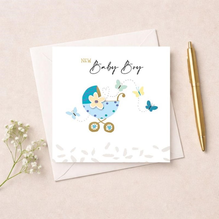 New Baby Boy Card - Blue Pram