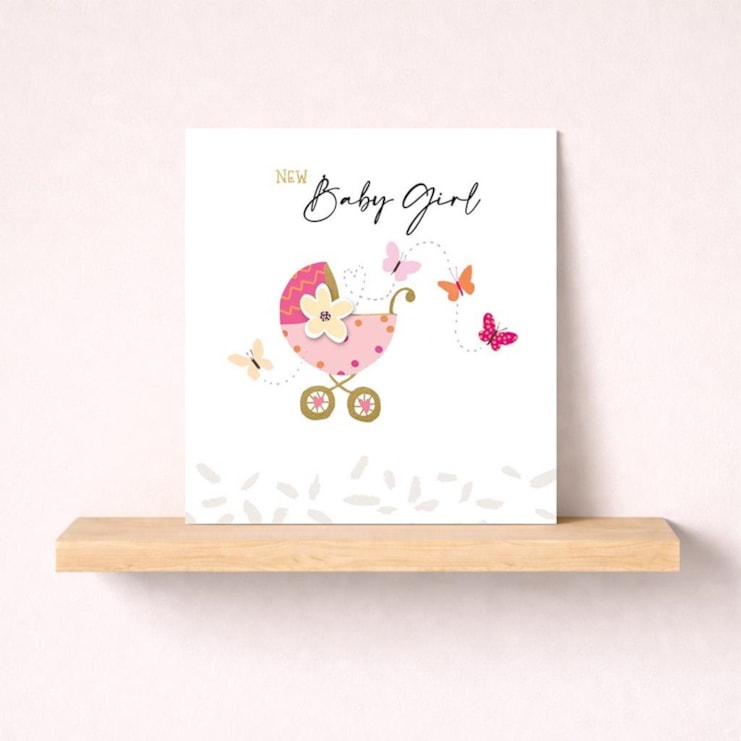 New Baby Girl Card - Pink Pram