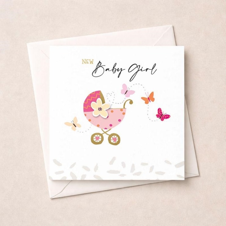 New Baby Girl Card - Pink Pram
