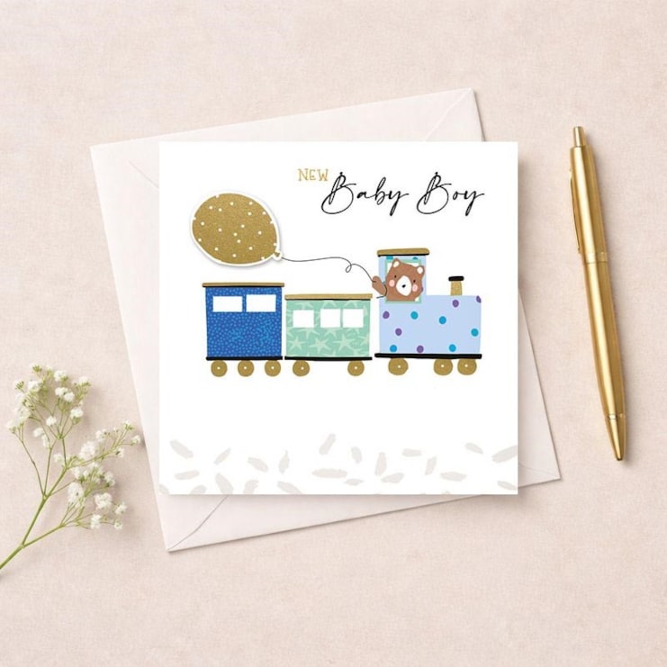 New Baby Boy Card - Blue Train New Baby Boy Card - Blue Train