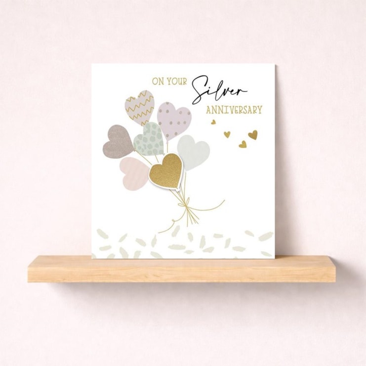 Silver Anniversary Card - Heart Balloons