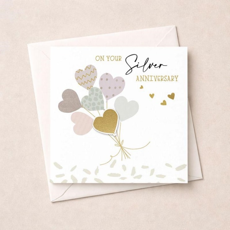 Silver Anniversary Card - Heart Balloons Silver Anniversary Card - Heart Balloons